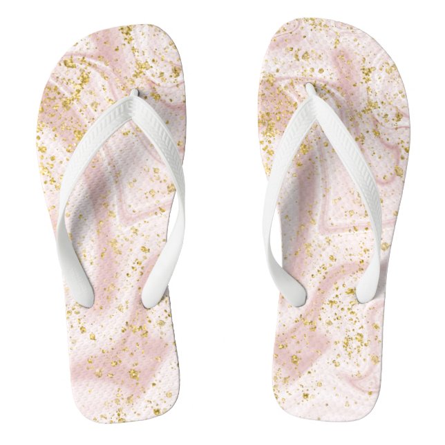  Monogram Pink White Marble Swirl Gold Glitter Jandals (Footbed)