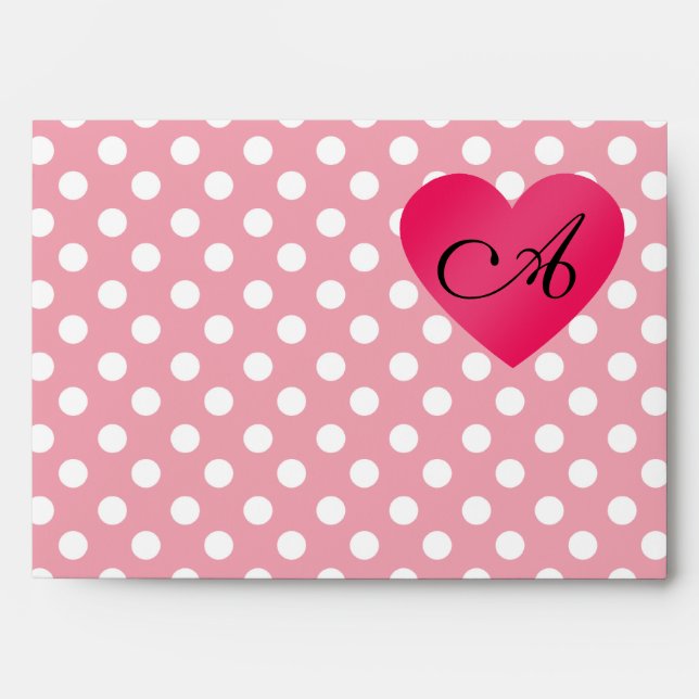 Monogram pink white polka dots envelope (Front)
