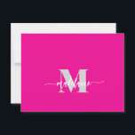 Monogram Pink White Silver Colour Personal  Postcard<br><div class="desc">Elegant monogram on your personal apron
Pink colour background with white script and a silver colour Monogram.</div>