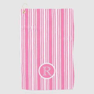 Monogram Pink white Stripes Pattern Personalized Golf Towel