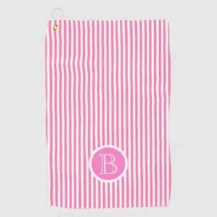 Monogram Pink white Stripes Pattern Personalized Golf Towel