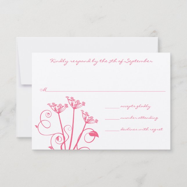 Monogram Pink Wild Flower Wedding RSVP Card (Front)