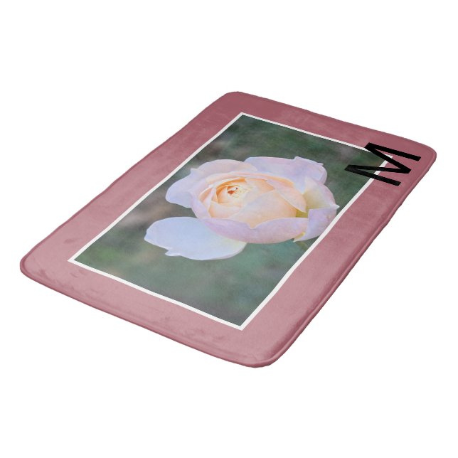 Monogram Pink Yellow Rose Gold Bath Mat (Angled)