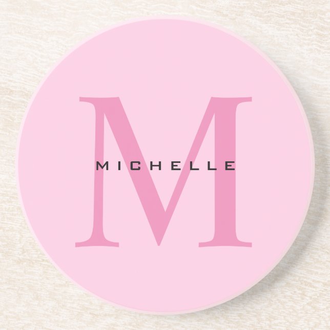 Monogram Pink Your Name Special Gift Beloved Ones Coaster (Front)