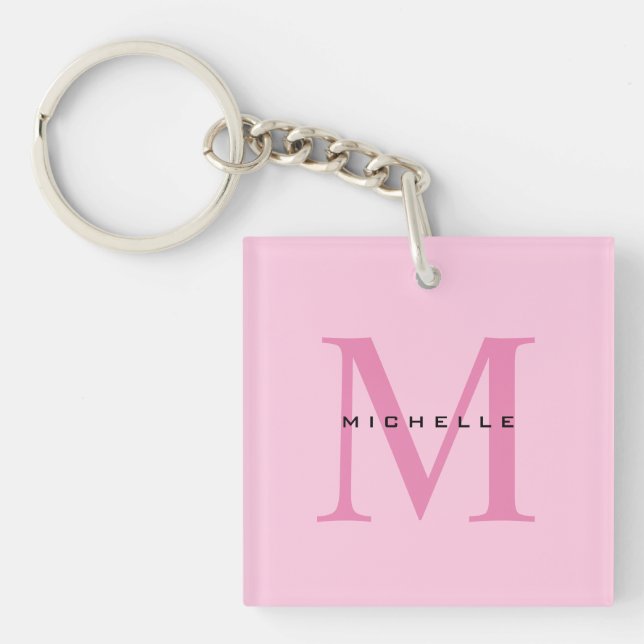 Monogram Pink Your Name Special Gift Beloved Ones Key Ring (Front)