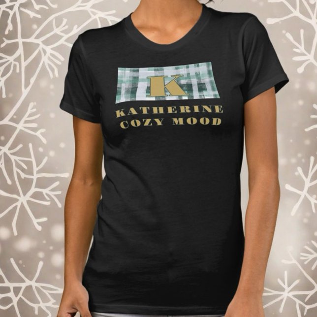 Monogram plaid festive white green gold name cosy  Tri-Blend shirt (Creator Uploaded)