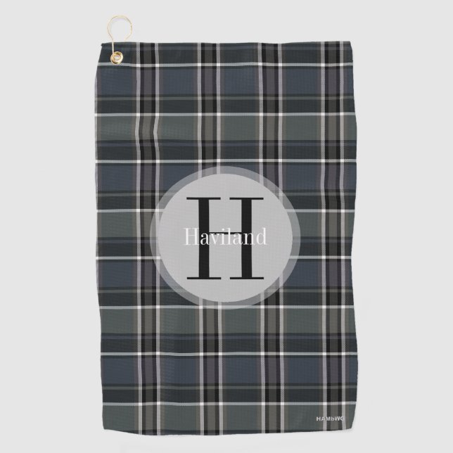 Monogram Plaid Golf Towel with Name and Initial (Front)