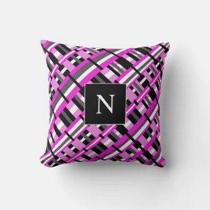 Monogram Plaid in Pink, Black & Grey Diagonal Cushion