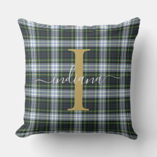 Monogram Plaid Tartan Rustic Green Mum Birthday Cushion