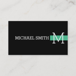 Monogram Plain Black Modern Ocean Green Business Card