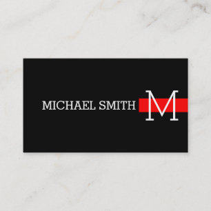 Monogram Plain Black Modern Red Business Card