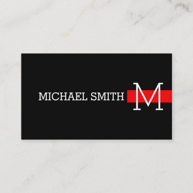 Monogram Plain Black Modern Red Business Card (Front)