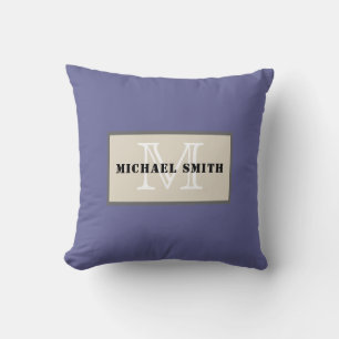Monogram Plain Dark Blue-grey Background Cushion