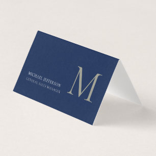 Monogram Plain Dark Blue Trendy Business Card
