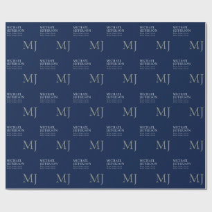 Monogram Plain Dark Blue Trendy Business Wrapping Paper