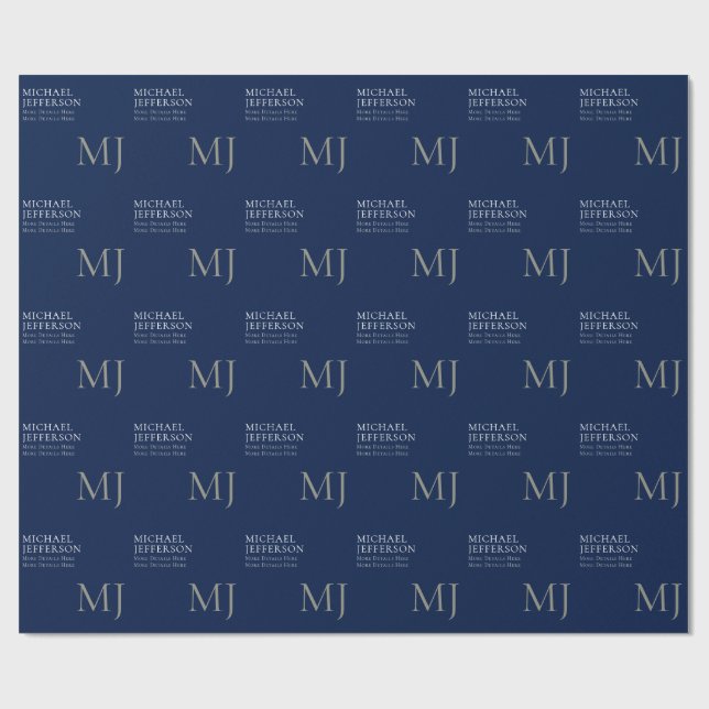Monogram Plain Dark Blue Trendy Business Wrapping Paper (Flat)