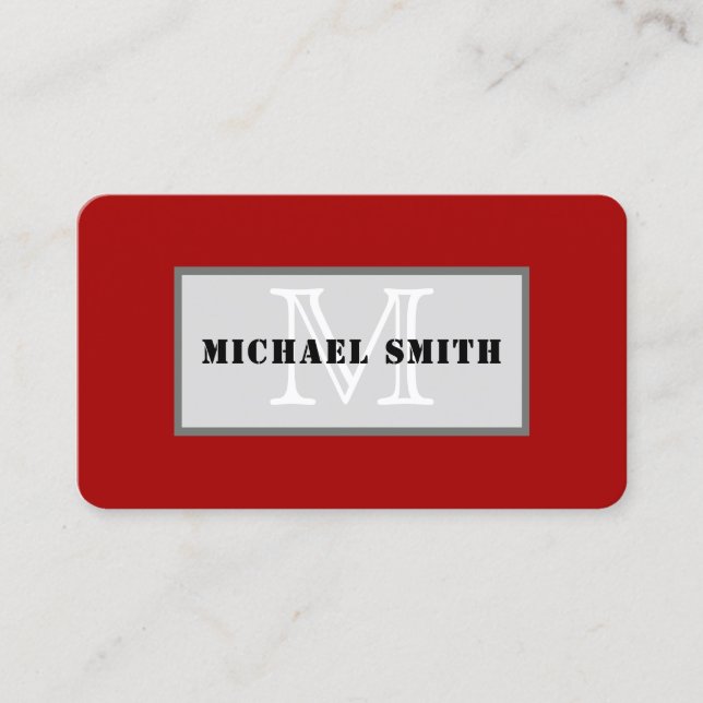 Monogram Plain Dark Candy Apple Red Background Business Card (Front)