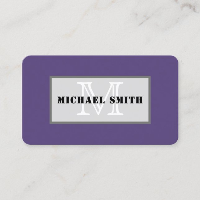 Monogram Plain Dark Cyber Grape Background Business Card (Front)