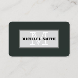 Monogram Plain Dark Jungle Green Background Business Card