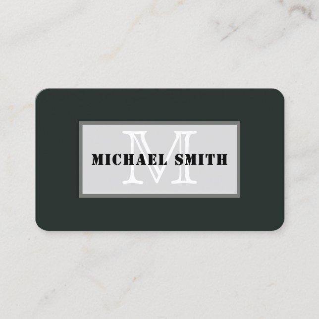 Monogram Plain Dark Jungle Green Background Business Card (Front)