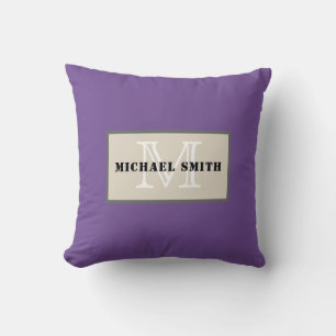 Monogram Plain Dark Lavender Background Cushion