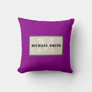Monogram Plain Dark Magenta Background Cushion