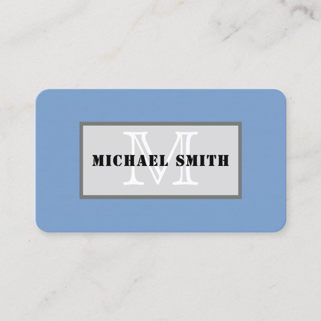 Monogram Plain Dark Pastel Blue Background Business Card (Front)