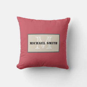 Monogram Plain Dark Terra Cotta Background Cushion