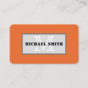 Monogram Plain Deep Carrot Orange Background Business Card