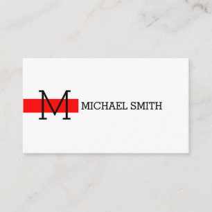 Monogram Plain White Elegant Modern Red #2 Business Card