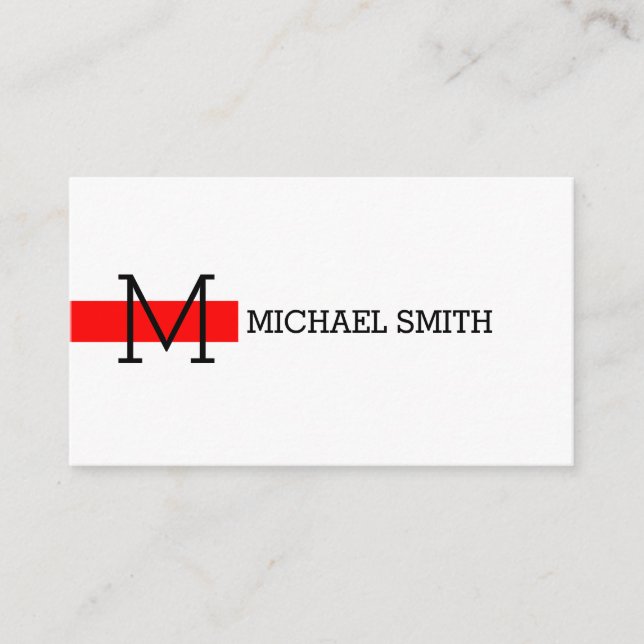 Monogram Plain White Elegant Modern Red #2 Business Card (Front)