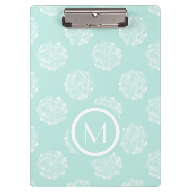 Monogram | Plant Happiness | Pastel Succulent Patt Clipboard (Front)
