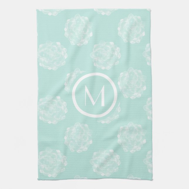 Monogram | Plant Happiness | Pastel Succulent Patt Tea Towel (Vertical)