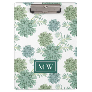Monogram Plant Happiness Succulent Pattern Clipboard