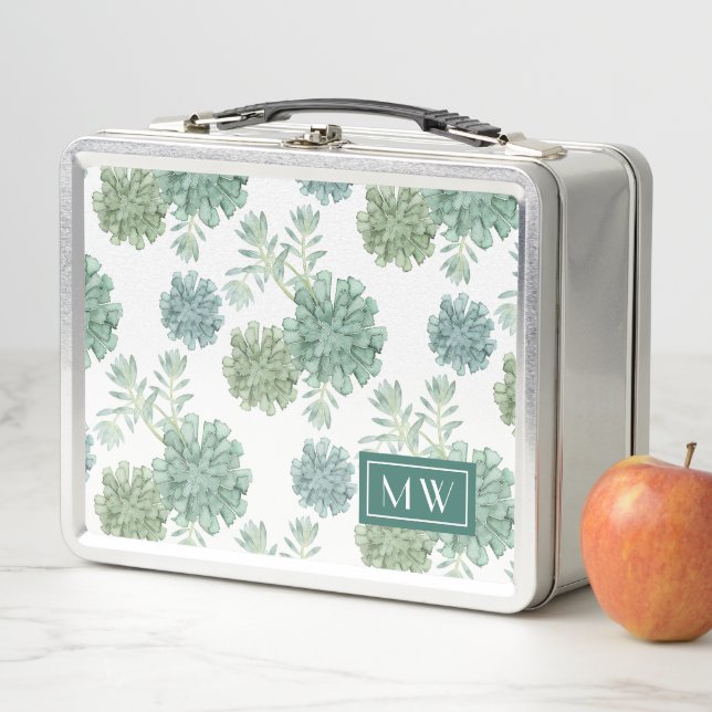 Monogram | Plant Happiness | Succulent Pattern Metal Lunch Box (In Situ)