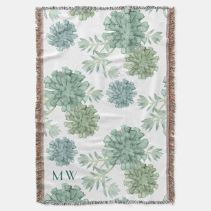 Monogram Plant Happiness Succulent Pattern Throw Blanket