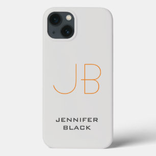 Monogram Platinum Grey Minimalist Modern Name iPhone 13 Case