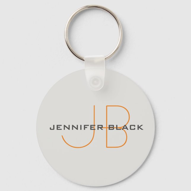 Monogram Platinum Grey Minimalist Modern Name Key Ring (Front)