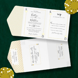 Monogram Playing Card Wedding Real Foil Pressed All In One Invitation
