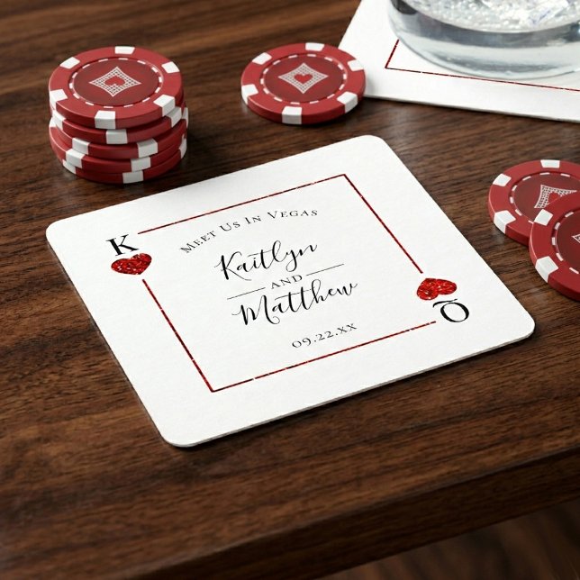 Monogram Playing Card Wedding Save The Date Square Paper Coaster (Creator Uploaded)