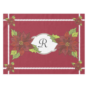 Monogram Poinsettias on Red Holiday Tablecloth