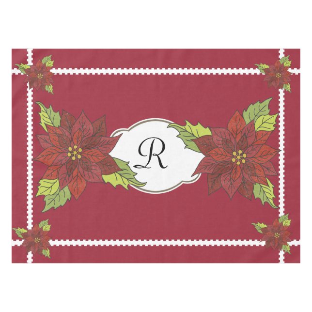 Monogram Poinsettias on Red Holiday Tablecloth (Front (Horizontal))