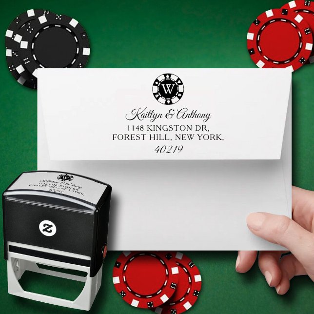 Monogram Poker Chip Casino Wedding Self-inking Stamp (Creator Uploaded)