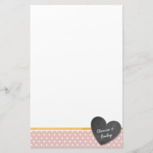 MONOGRAM polka dot chalkboard heart baby pink Stationery