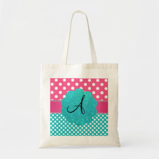 Monogram polka dots diamonds pink tote bag