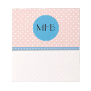 Monogram - Polka Dots, Dotted Pattern - Pink White Notepad