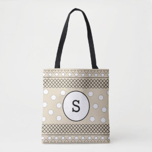 Monogram Polka Dots Pattern Beige Tote Bag