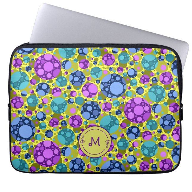 Monogram Polka Dots Pattern in Pink Blue Teal -  Laptop Sleeve (Front)
