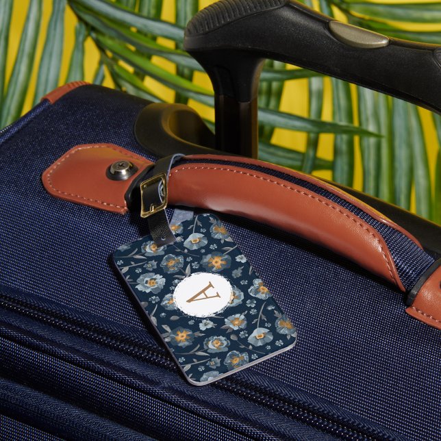 Monogram Poppies Floral Pattern Luggage Tag (Monogram Poppies Floral Pattern Luggage Tag from Studio Posies.)