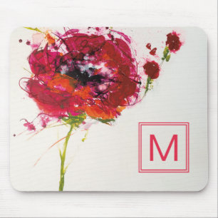 Monogram Poppy on White Mouse Pad